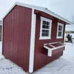 Red and white 8x10 chicken coop.