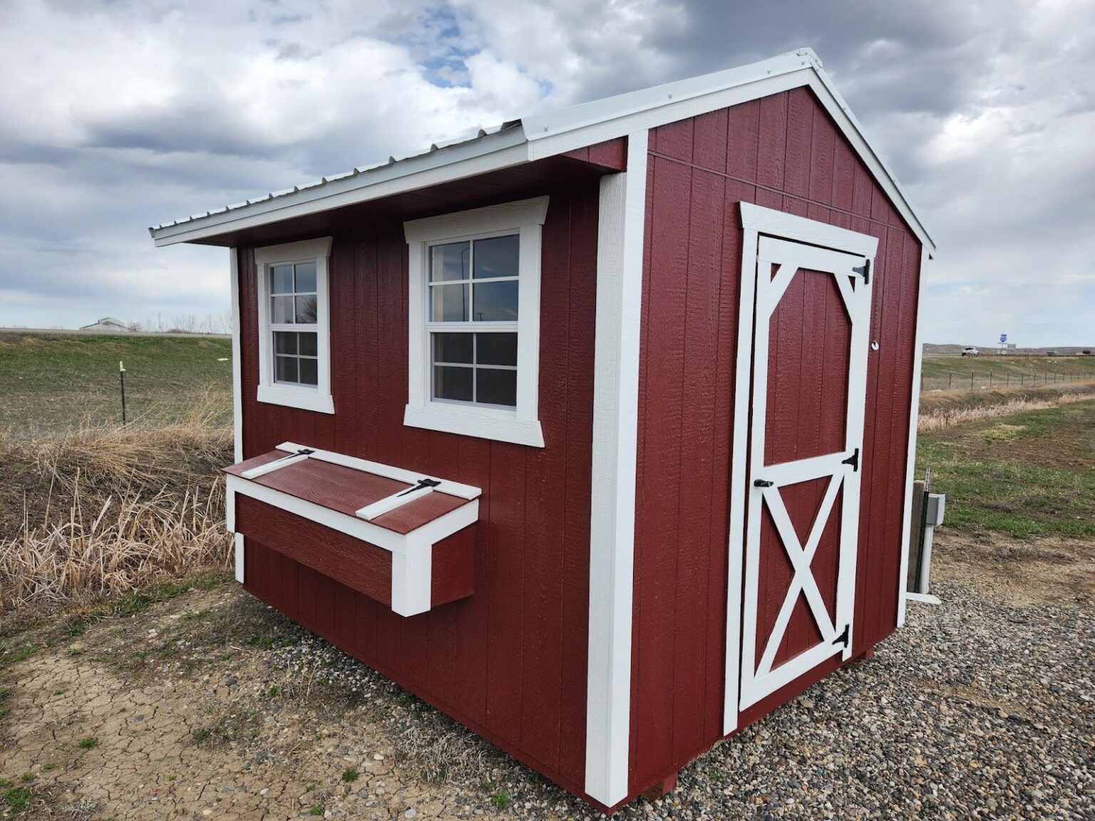 Red and white 8x10 chicken coop